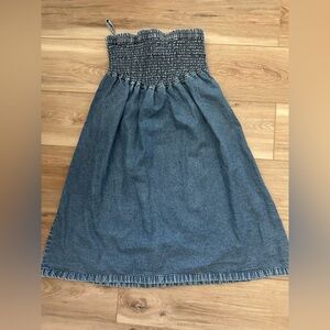 Boho Festival Denim Strapless Smock Dress M